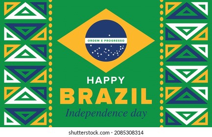 Brazil Independence Day. Happy national holiday. Freedom day. Celebrate annual in September 7. Brazil flag. Patriotic brazilian design. Poster, card, banner, template, background. Vector illustration