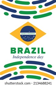 Brazil Independence Day. Happy national holiday. Freedom day. Celebrate annual in September 7. Brazil flag. Patriotic brazilian design. Poster, card, banner, template, background. Vector illustration