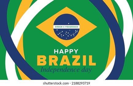 Brazil Independence Day. Happy national holiday. Freedom day. Celebrate annual in September 7. Brazil flag. Patriotic brazilian design. Poster, card, banner, template, background. Vector illustration