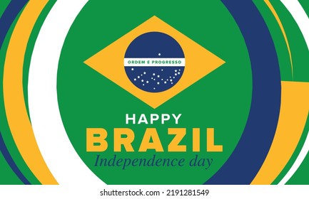 Brazil Independence Day. Happy national holiday. Freedom day. Celebrate annual in September 7. Brazil flag. Patriotic brazilian design. Poster, card, banner, template, background. Vector illustration