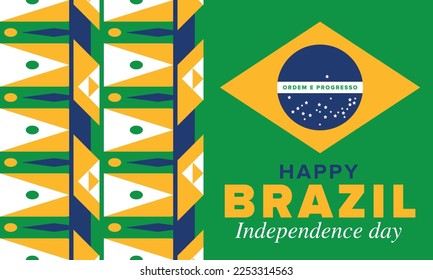 Brazil Independence Day. Happy national holiday. Freedom day. Celebrate annual in September 7. Brazil flag. Patriotic brazilian design. Poster, card, banner, template, background. Vector illustration