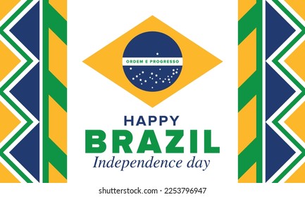 Brazil Independence Day. Happy national holiday. Freedom day. Celebrate annual in September 7. Brazil flag. Patriotic brazilian design. Poster, card, banner, template, background. Vector illustration