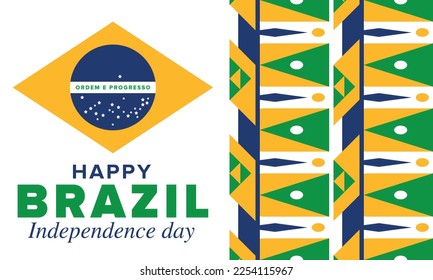 Brazil Independence Day. Happy national holiday. Freedom day. Celebrate annual in September 7. Brazil flag. Patriotic brazilian design. Poster, card, banner, template, background. Vector illustration