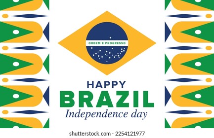 Día de la Independencia de Brasil. Feliz feriado nacional. Día de la Libertad. Celebrar anualmente el 7 de setiembre. Bandera de Brasil. Diseño patriótico brasileño. Cartel, tarjeta, pancarta, plantilla, fondo. Ilustración del vector