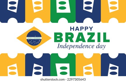 Brazil Independence Day. Happy national holiday. Freedom day. Celebrate annual in September 7. Brazil flag. Patriotic brazilian design. Poster, card, banner, template, background. Vector illustration