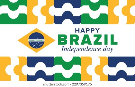 Brazil Independence Day. Happy national holiday. Freedom day. Celebrate annual in September 7. Brazil flag. Patriotic brazilian design. Poster, card, banner, template, background. Vector illustration