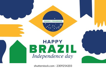 Brazil Independence Day. Happy national holiday. Freedom day. Celebrate annual in September 7. Brazil flag. Patriotic brazilian design. Poster, card, banner, template, background. Vector illustration