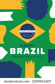 Brazil Independence Day. Happy national holiday. Freedom day. Celebrate annual in September 7. Brazil flag. Patriotic brazilian design. Poster, card, banner, template, background. Vector illustration