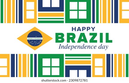 Brazil Independence Day. Happy national holiday. Freedom day. Celebrate annual in September 7. Brazil flag. Patriotic brazilian design. Poster, card, banner, template, background. Vector illustration