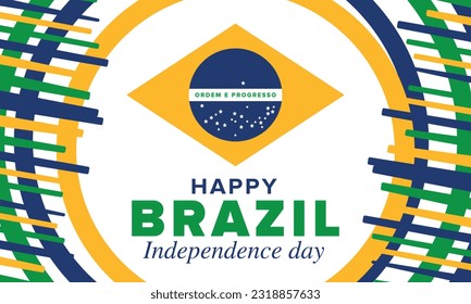 Brazil Independence Day. Happy national holiday. Freedom day. Celebrate annual in September 7. Brazil flag. Patriotic brazilian design. Poster, card, banner, template, background. Vector illustration