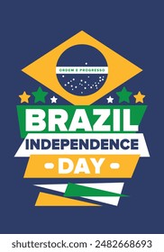 Brazil Independence Day. Happy national holiday. Freedom day. Celebrate annual in September 7. Brazil flag. Patriotic brazilian design. Poster, card, banner, template, background. Vector illustration