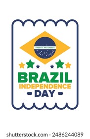 Brazil Independence Day. Happy national holiday. Freedom day. Celebrate annual in September 7. Brazil flag. Patriotic brazilian design. Poster, card, banner, template, background. Vector illustration