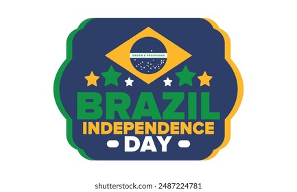 Brazil Independence Day. Happy national holiday. Freedom day. Celebrate annual in September 7. Brazil flag. Patriotic brazilian design. Poster, card, banner, template, background. Vector illustration