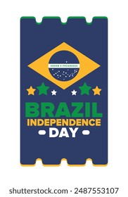 Brazil Independence Day. Happy national holiday. Freedom day. Celebrate annual in September 7. Brazil flag. Patriotic brazilian design. Poster, card, banner, template, background. Vector illustration