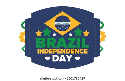 Brazil Independence Day. Happy national holiday. Freedom day. Celebrate annual in September 7. Brazil flag. Patriotic brazilian design. Poster, card, banner, template, background. Vector illustration