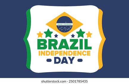 Brazil Independence Day. Happy national holiday. Freedom day. Celebrate annual in September 7. Brazil flag. Patriotic brazilian design. Poster, card, banner, template, background. Vector illustration