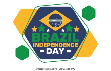 Brazil Independence Day. Happy national holiday. Freedom day. Celebrate annual in September 7. Brazil flag. Patriotic brazilian design. Poster, card, banner, template, background. Vector illustration