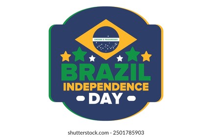 Brazil Independence Day. Happy national holiday. Freedom day. Celebrate annual in September 7. Brazil flag. Patriotic brazilian design. Poster, card, banner, template, background. Vector illustration