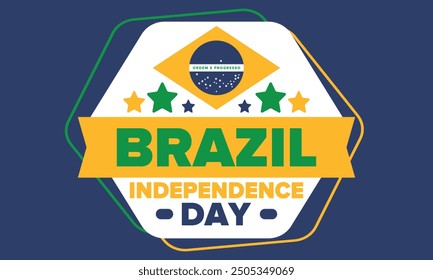 Brazil Independence Day. Happy national holiday. Freedom day. Celebrate annual in September 7. Brazil flag. Patriotic brazilian design. Poster, card, banner, template, background. Vector illustration