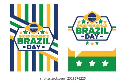 Brazil Independence Day. Happy national holiday. Freedom day. Celebrate annual in September 7. Brazil flag. Patriotic brazilian design. Poster, card, banner, template, background. Vector illustration