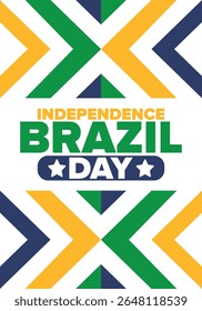 Dia da Independência do Brasil. Feliz feriado nacional. Dia da Liberdade. Comemore anualmente em 7 de setembro. Bandeira do Brasil. Design brasileiro patriótico. Cartaz, cartão, faixa, modelo, fundo. Ilustração vetorial
