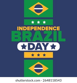 Brazil Independence Day. Happy national holiday. Freedom day. Celebrate annual in September 7. Brazil flag. Patriotic brazilian design. Poster, card, banner, template, background. Vector illustration
