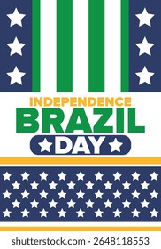 Dia da Independência do Brasil. Feliz feriado nacional. Dia da Liberdade. Comemore anualmente em 7 de setembro. Bandeira do Brasil. Design brasileiro patriótico. Cartaz, cartão, faixa, modelo, fundo. Ilustração vetorial
