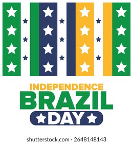 Dia da Independência do Brasil. Feliz feriado nacional. Dia da Liberdade. Comemore anualmente em 7 de setembro. Bandeira do Brasil. Design brasileiro patriótico. Cartaz, cartão, faixa, modelo, fundo. Ilustração vetorial