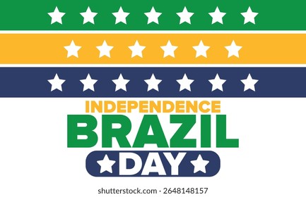 Brazil Independence Day. Happy national holiday. Freedom day. Celebrate annual in September 7. Brazil flag. Patriotic brazilian design. Poster, card, banner, template, background. Vector illustration