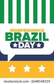 Dia da Independência do Brasil. Feliz feriado nacional. Dia da Liberdade. Comemore anualmente em 7 de setembro. Bandeira do Brasil. Design brasileiro patriótico. Cartaz, cartão, faixa, modelo, fundo. Ilustração vetorial