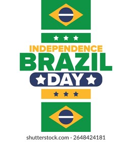 Brazil Independence Day. Happy national holiday. Freedom day. Celebrate annual in September 7. Brazil flag. Patriotic brazilian design. Poster, card, banner, template, background. Vector illustration