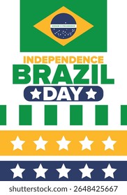Dia da Independência do Brasil. Feliz feriado nacional. Dia da Liberdade. Comemore anualmente em 7 de setembro. Bandeira do Brasil. Design brasileiro patriótico. Cartaz, cartão, faixa, modelo, fundo. Ilustração vetorial
