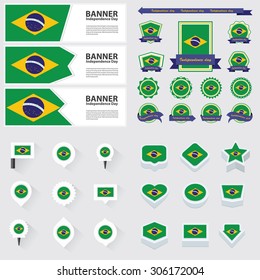 brazil independence day, infographic, and label Set.