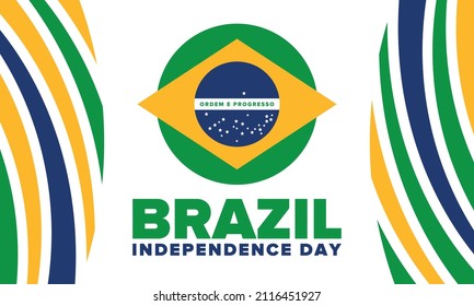 Brazil Independence Day. National happy holiday. Freedom day design. Celebrate annual in September 7. Brazil flag. Patriotic Brazilian vector illustration. Poster, template and background