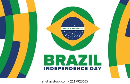 Brazil Independence Day. National happy holiday. Freedom day design. Celebrate annual in September 7. Brazil flag. Patriotic Brazilian vector illustration. Poster, template and background