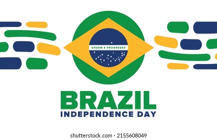 Día de la Independencia de Brasil. Fiesta nacional feliz. Diseño del Día de la Libertad. Celebrar anualmente el 7 de setiembre. Bandera de Brasil. Ilustración portadora patriótica brasileña. Cartel, plantilla y fondo