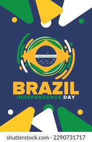 Brazil Independence Day. National happy holiday. Freedom day design. Celebrate annual in September 7. Brazil flag. Patriotic Brazilian vector illustration. Poster, template and background