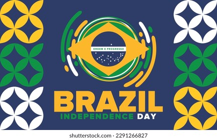 Brazil Independence Day. National happy holiday. Freedom day design. Celebrate annual in September 7. Brazil flag. Patriotic Brazilian vector illustration. Poster, template and background