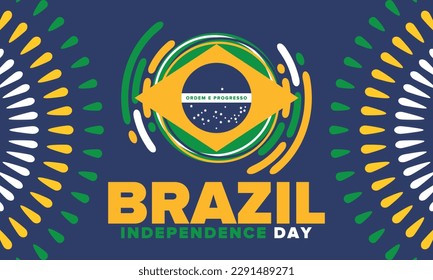 Brazil Independence Day. National happy holiday. Freedom day design. Celebrate annual in September 7. Brazil flag. Patriotic Brazilian vector illustration. Poster, template and background