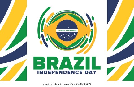 Brazil Independence Day. National happy holiday. Freedom day design. Celebrate annual in September 7. Brazil flag. Patriotic Brazilian vector illustration. Poster, template and background