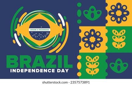 Brazil Independence Day. National happy holiday. Freedom day design. Celebrate annual in September 7. Brazil flag. Patriotic Brazilian vector illustration. Poster, template and background