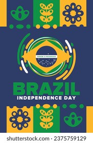 Brazil Independence Day. National happy holiday. Freedom day design. Celebrate annual in September 7. Brazil flag. Patriotic Brazilian vector illustration. Poster, template and background