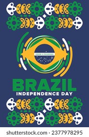 Brazil Independence Day. National happy holiday. Freedom day design. Celebrate annual in September 7. Brazil flag. Patriotic Brazilian vector illustration. Poster, template and background