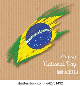 Brazil Independence Day Patriotic Design. Expressive Brush Stroke in National Flag Colors on kraft paper background. Happy Independence Day Brazil Vector Greeting Card.