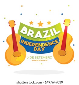 Brazil Independence Day ribbon decorated with Guitar and stars