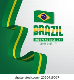 Brazil Independence Day September 7th with ribbon flag illustration