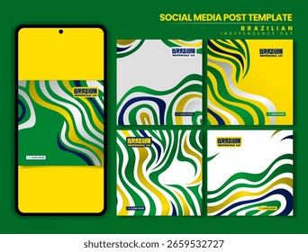Brazil Independence day. Set of carousel post with abstract stripped shapes in green yellow and blue design. Brazil national day campaign