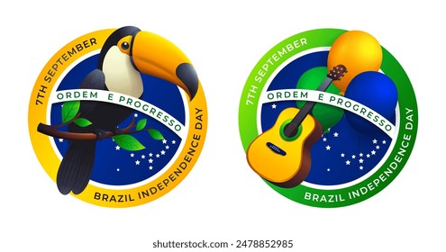 Brazil Independence day sign or logo, 7th september celebration with modern design. Translation: order and progress