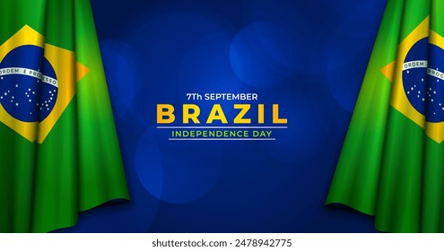 Brazil Independence day, with Brazil Silk Flag Gently Folded vector Illustration. Translation: order and progress