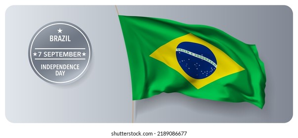 Brazil independence day vector banner, greeting card. Brazilian wavy flag in 7th of September national patriotic holiday horizontal design